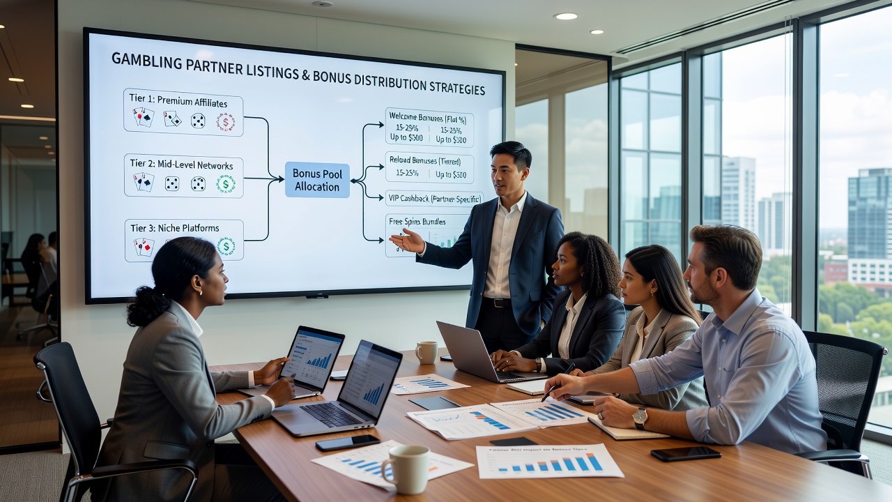Data dashboards displaying bonus performance metrics and partner ranking updates
