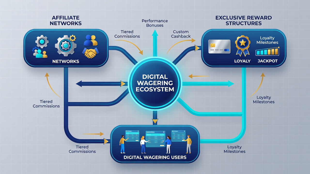 Visual representation of layered reward tiers created through affiliate partnerships in online wagering